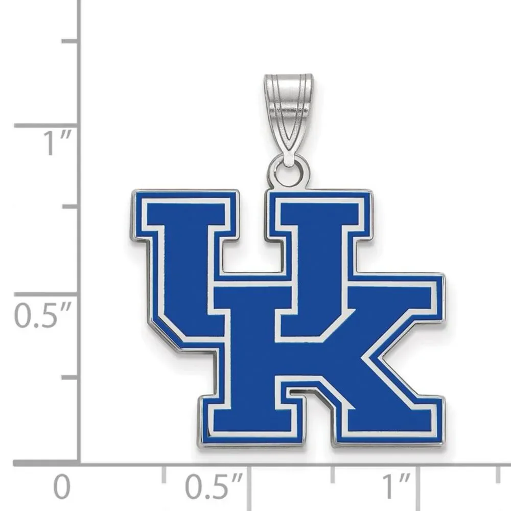 Sterling Silver Rhodium Plated U. of Kentucky Large Enamel Pendant